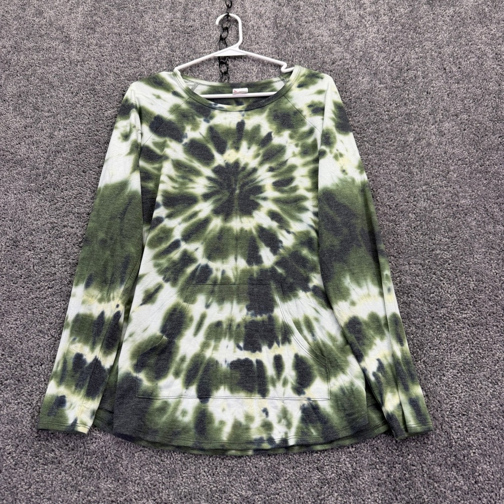 No Boundaries Pullover Womens Extra Large Green Tie Dye Long Sleeve Pocket Top